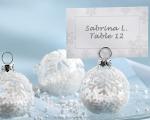 snow flurry flocked glass ornament place card photo holder